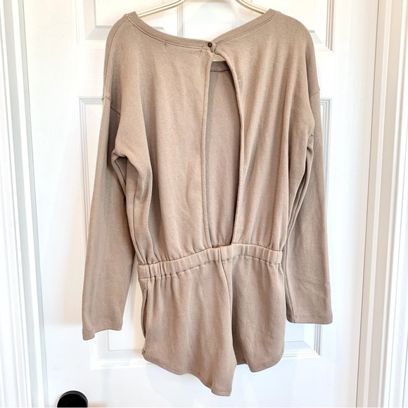 FREE PEOPLE Taupe Brown Pelican Knit Open-Back Sweatshirt Romper - Picture 3 of 5